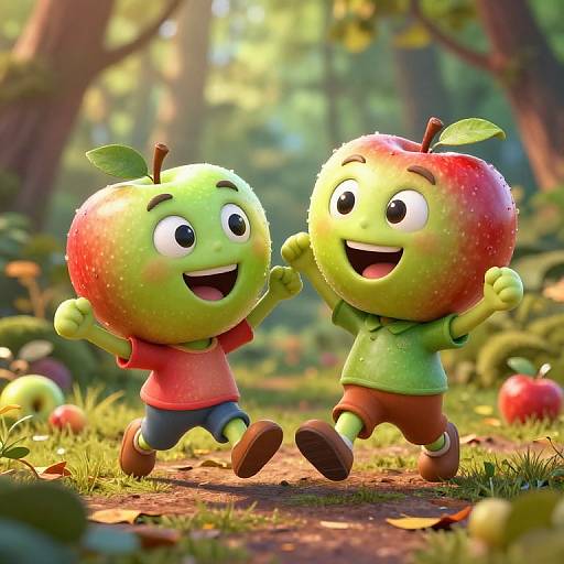 Playful Dancing Anthropomorphic Apples