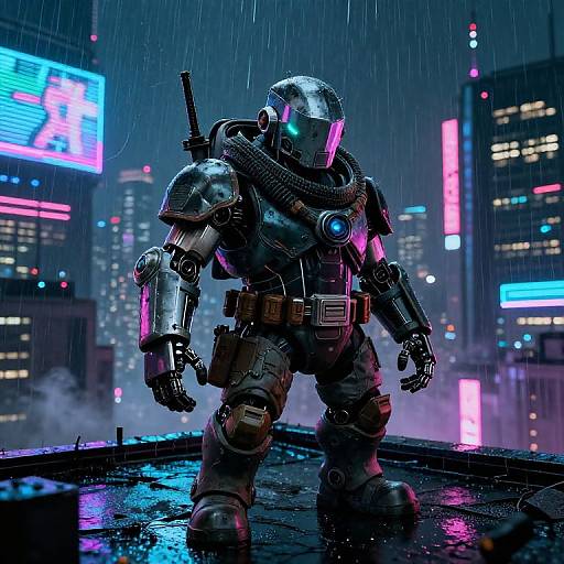 Cyberpunk Dwarf Mercenary on Rooftop