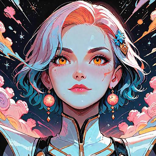 Fantasy Anime Portrait with Cosmic Background