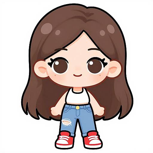 Chibi Cute Woman in Casual Outfit