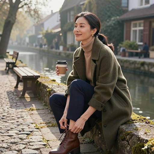 Charming Canal Scene with Central Asian Woman