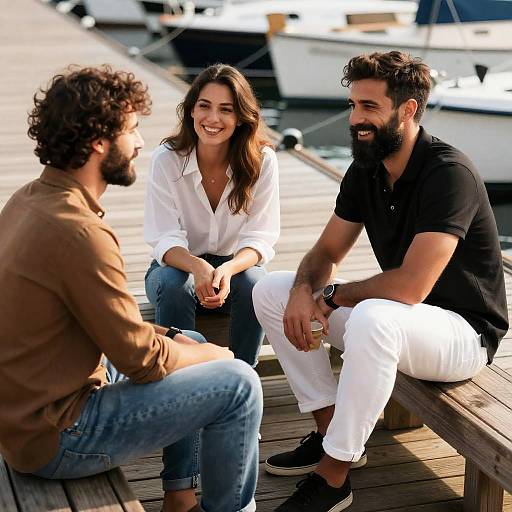 Joyful Gathering on a Wooden Dock