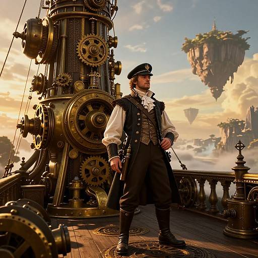 Steampunk Airship Captain at Dusk