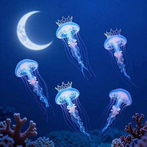Regal Glowing Jellyfish Under Moonlight
