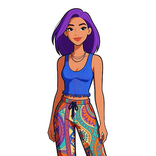 Bohemian Woman in Vibrant Palazzo Pants