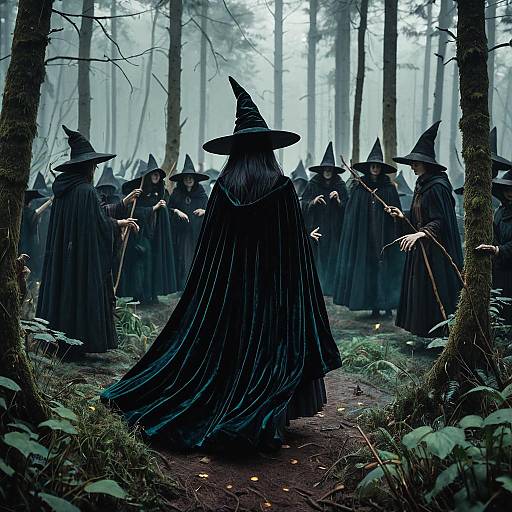 Witch Gathering in Misty Forest
