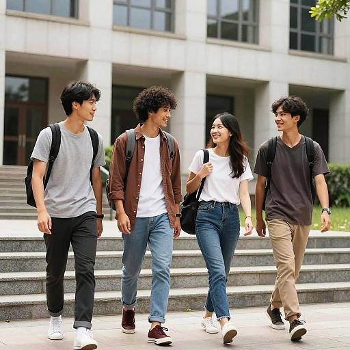 Group of Young Adults Walking on College Campus