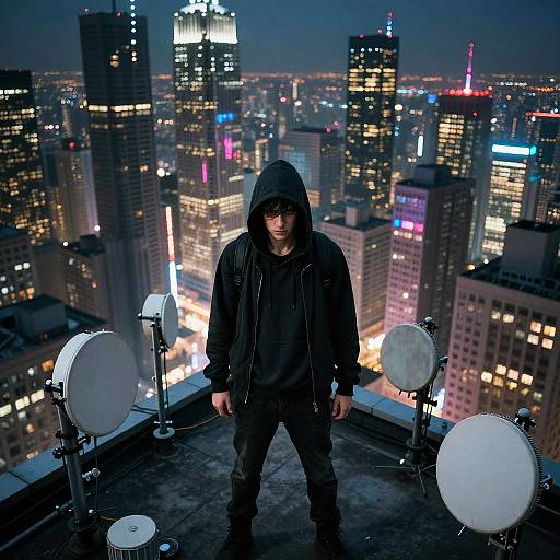 Futuristic Young Hacker in Megalopolis