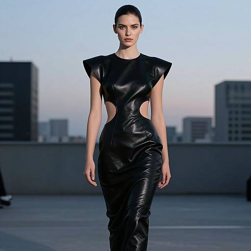 Futuristic Alaia Black Leather Dress