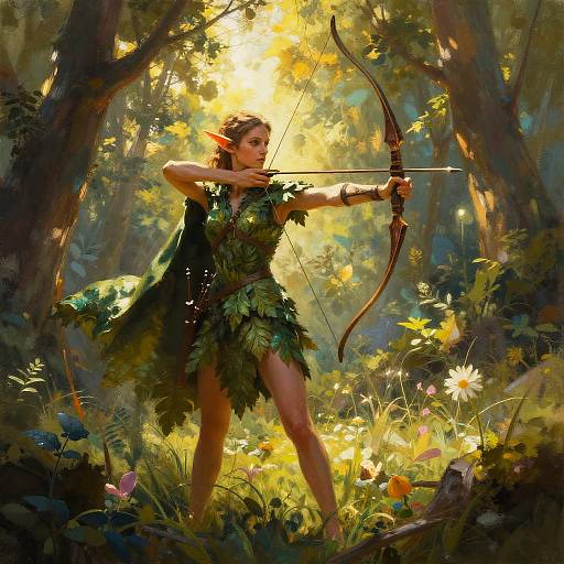 Ethereal Elf Archer in Sunlit Glen