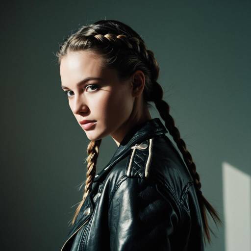 Fashion Model with French Braids and Leather Jacket Fashion Model with French Braids and Leather Jacket