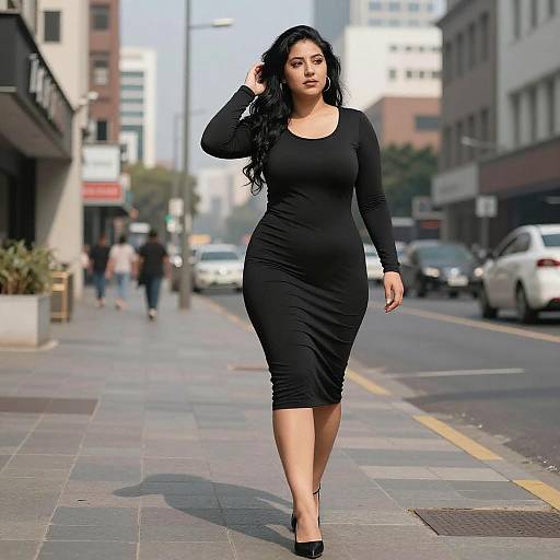 Curvy Woman in Black Dress Urban Scene