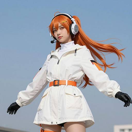 Cosplayer with Orange Hair and White Jacket