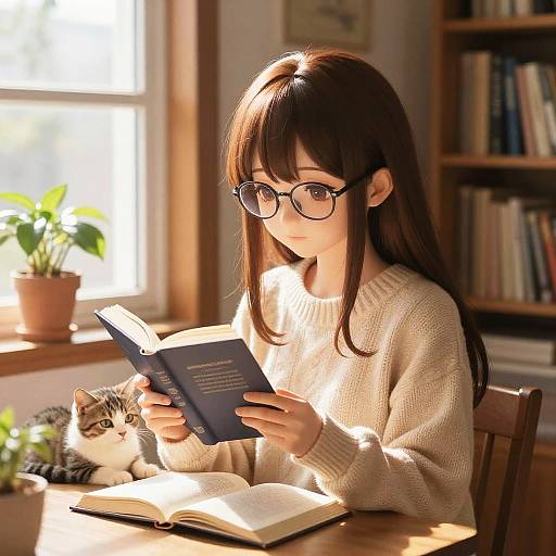 Cozy Waifu Reading by Window