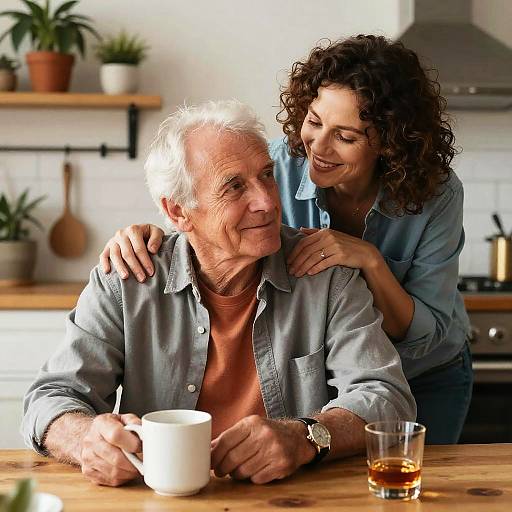 Affectionate Older Couple in Kitchen