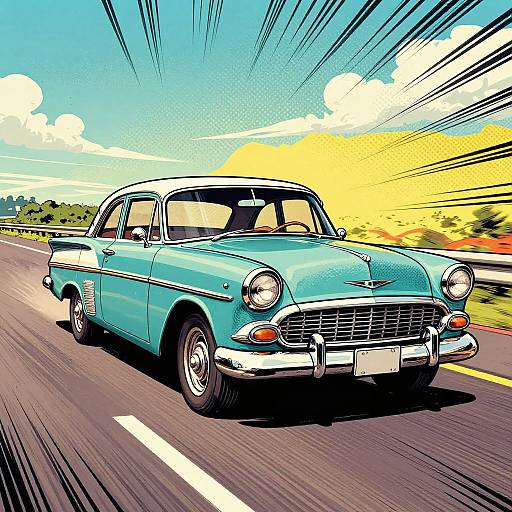 Retro Comic Vintage Car Highway