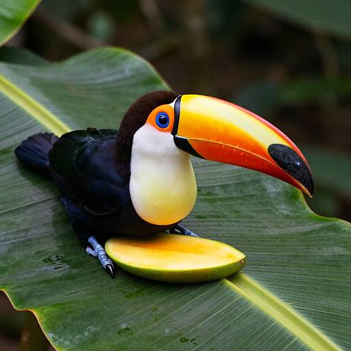 Colorful Toucan on Banana Leaf