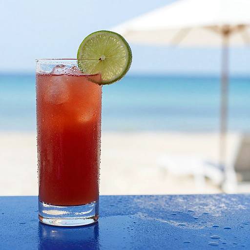 Neon Red Cocktail on Blue Surface