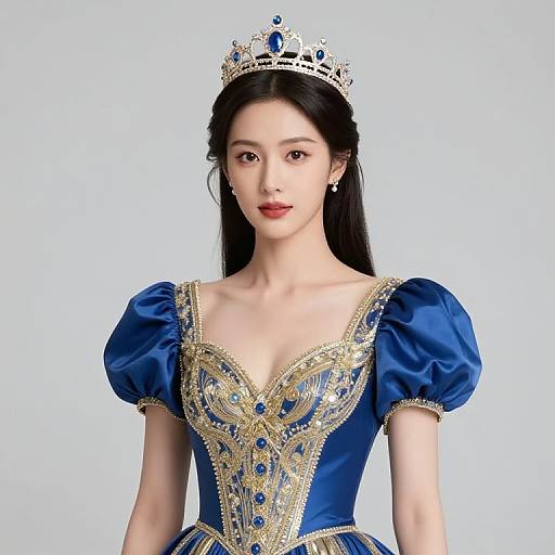 Regal Woman in Blue and Gold