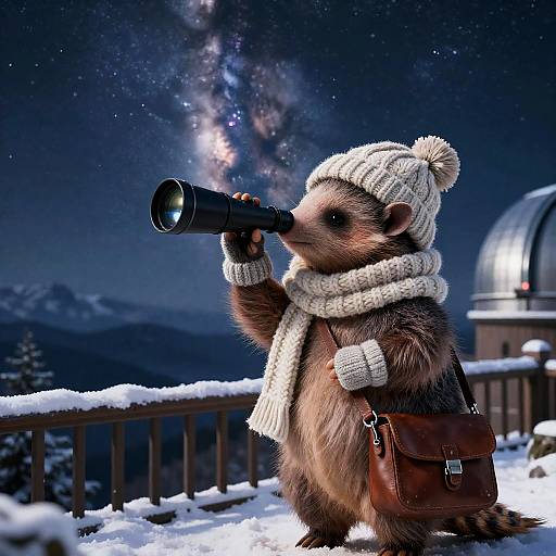 Armadillo Stargazer in Snowy Observatory