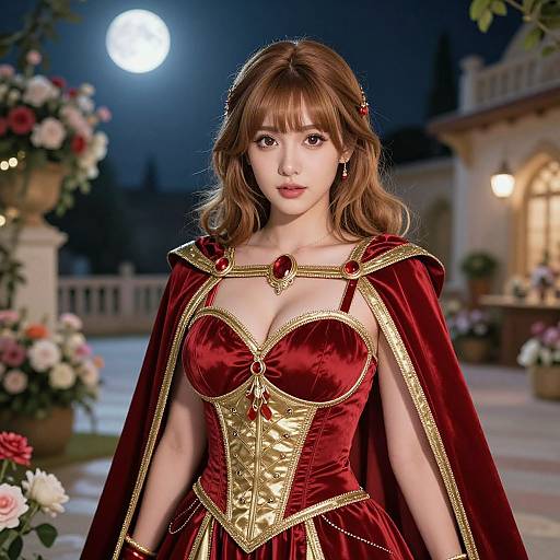 Elegant Woman in Moonlit Festival