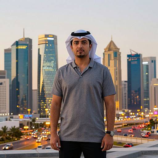 Confident Man by Futuristic Doha Skyline