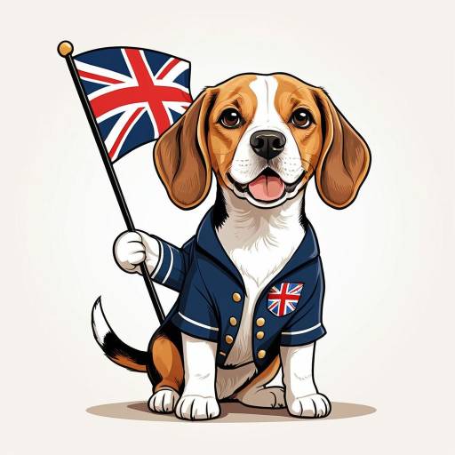 Beagle Holding United Kingdom Flag Cartoon