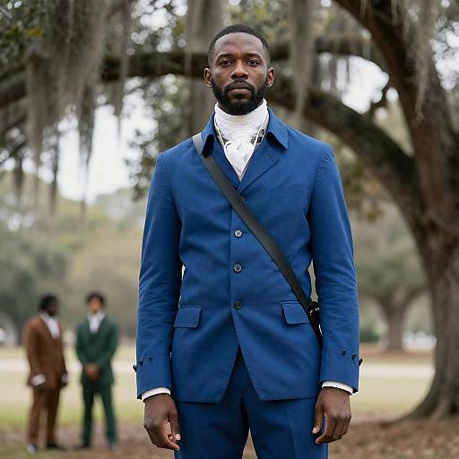Confident Man in Vintage Blue Suit