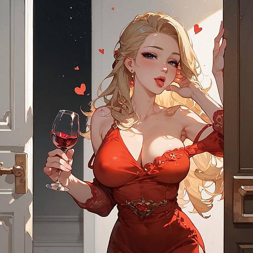 Seductive Blonde in a Red Dress