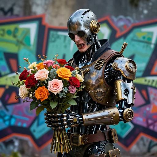 Steampunk Cyborg with Flowers
