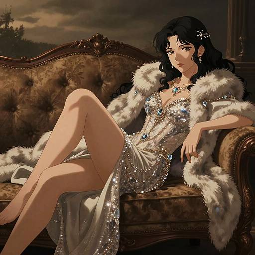 Ecchi Ice Sorceress on Velvet Sofa