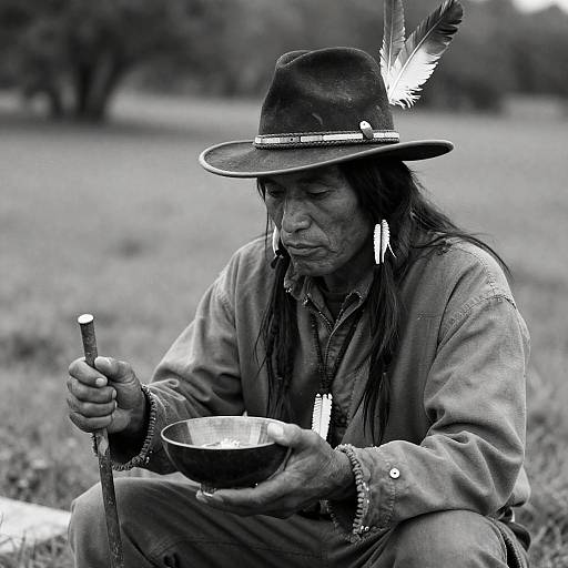 Rugged Native American Portrait in Monochrome
