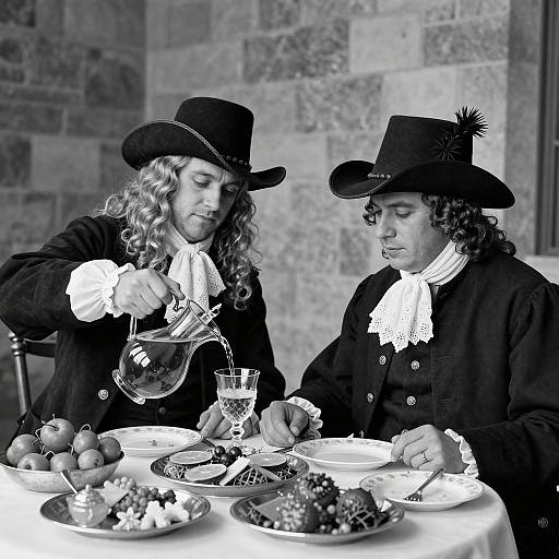 18th Century Men Dining in Black and White