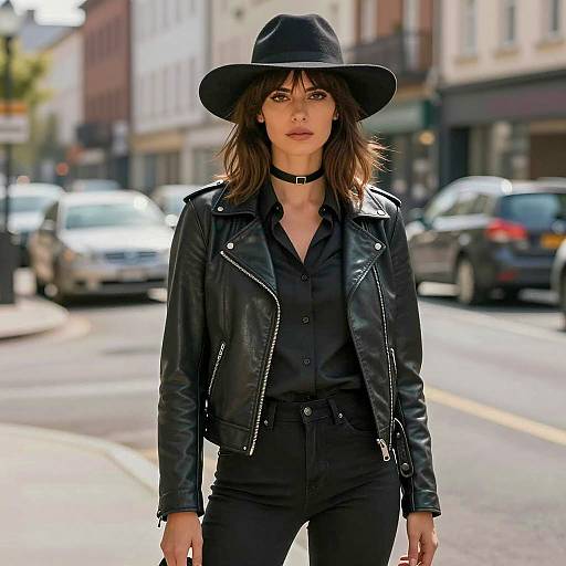 Woman in Black Leather Mobster Costume