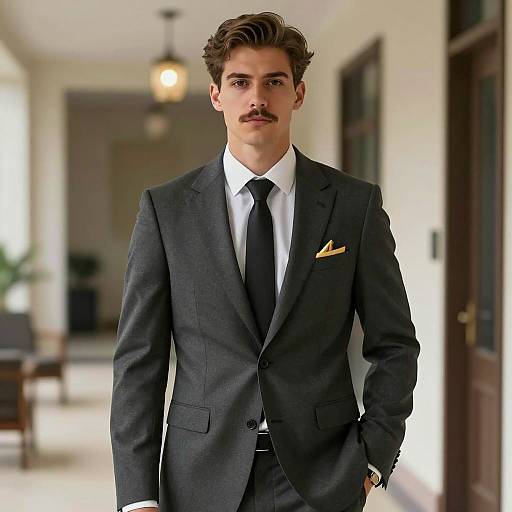 Elegant man in dark gray suit indoors