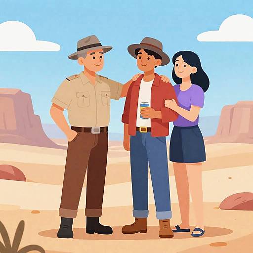 Desert Scene with Three Joyful Characters