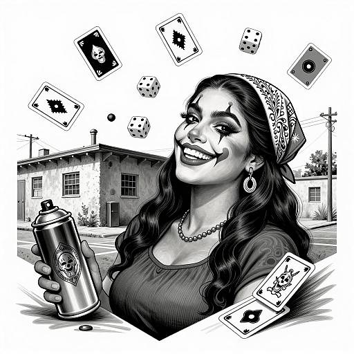 Dynamic Chicano Art of Smiling Mujer