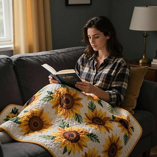 Cozy Reading Scene with Sunflower Quilt