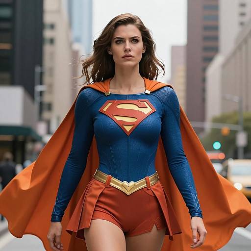 Woman in Superhero Costume with Orange Cape