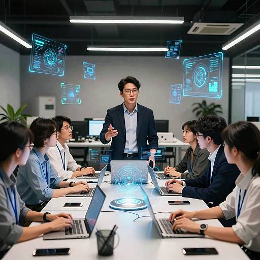 Futuristic Team Management in High-Tech Office