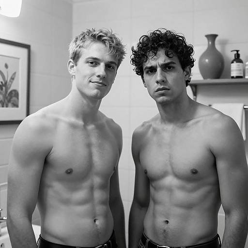 Intimate Bathroom Moment in Black and White