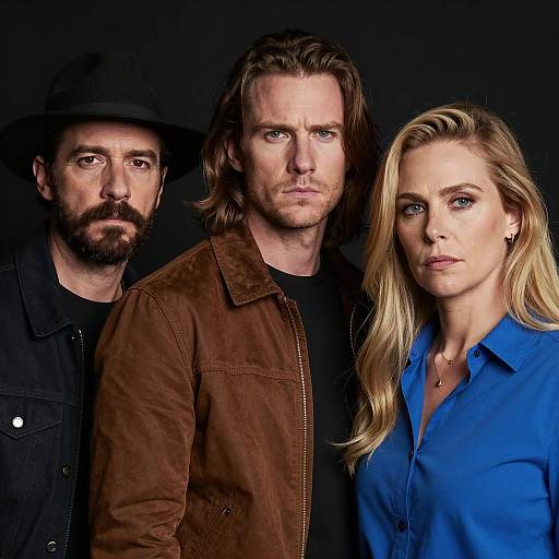 Three-Person Portrait Against Black Background