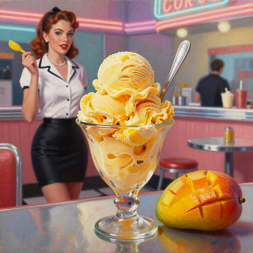 Mango Ice Cream in 50s Diner with Pinup Waitress