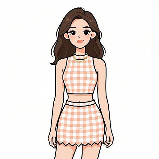 Smiling Woman in Gingham Outfit