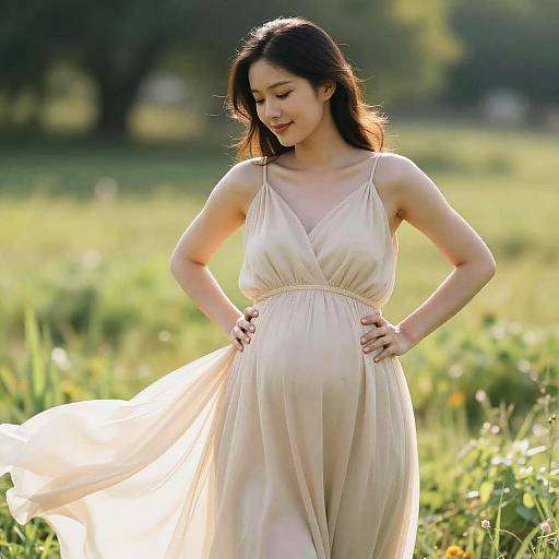 Pregnant Woman in Sunlit Meadow