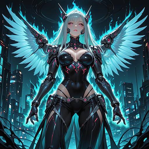 Cyberpunk Goddess with Neon Wings