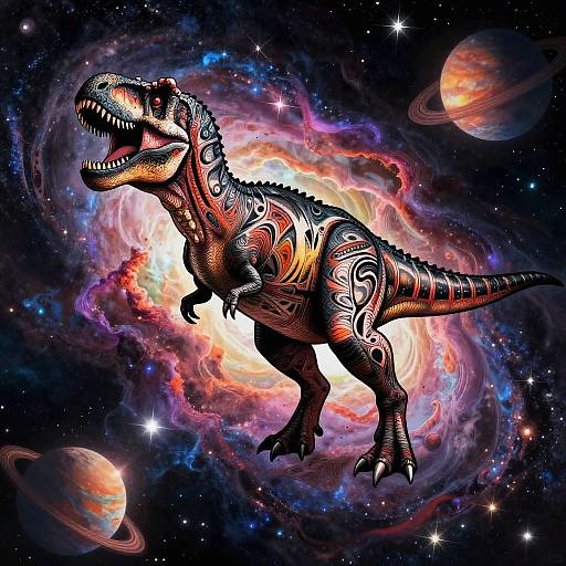 Cosmic T-Rex Space Dinosaur Tattoo