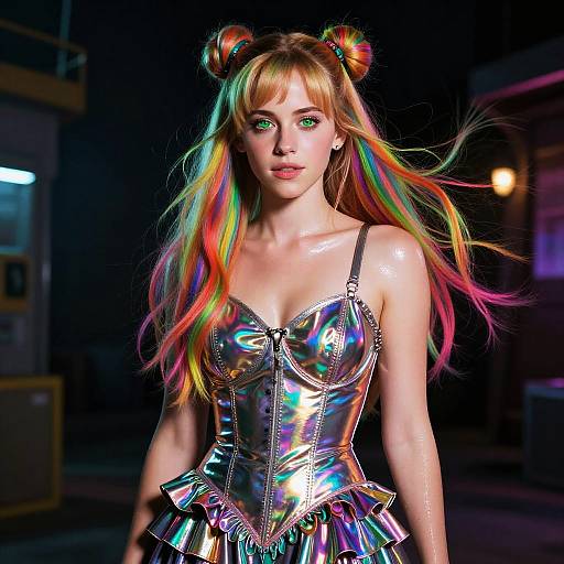 Cyberpunk Rainbow Hair Fashion Portrait