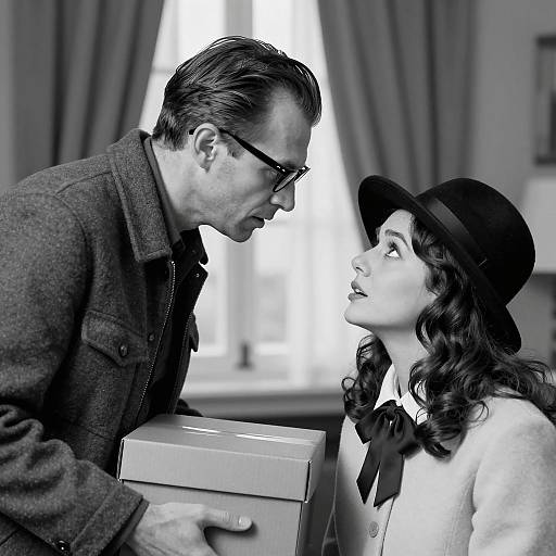 Intense Black-and-White Portrait of Man and Woman