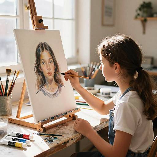 Young Girl Painting in Art Studio